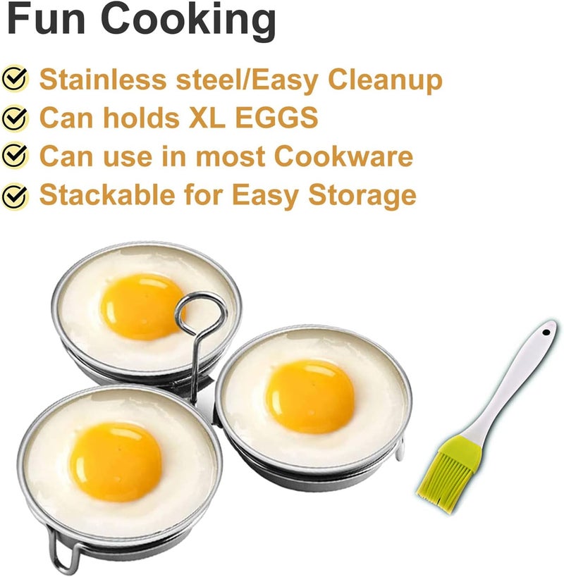 Kosmosta Stainless Steel Egg Poacher, Perfect Poached Egg Maker, Round Egg Cooker Rings For Breakfast Cooking Tool 3 Poached Egg Cups - Image 2